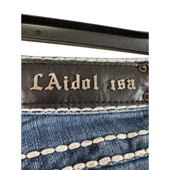 L.A. Idol Womens Jeans Size 5 Bootcut Dark Wash Contrast Stitching Embellished P - Picture 7 of 8